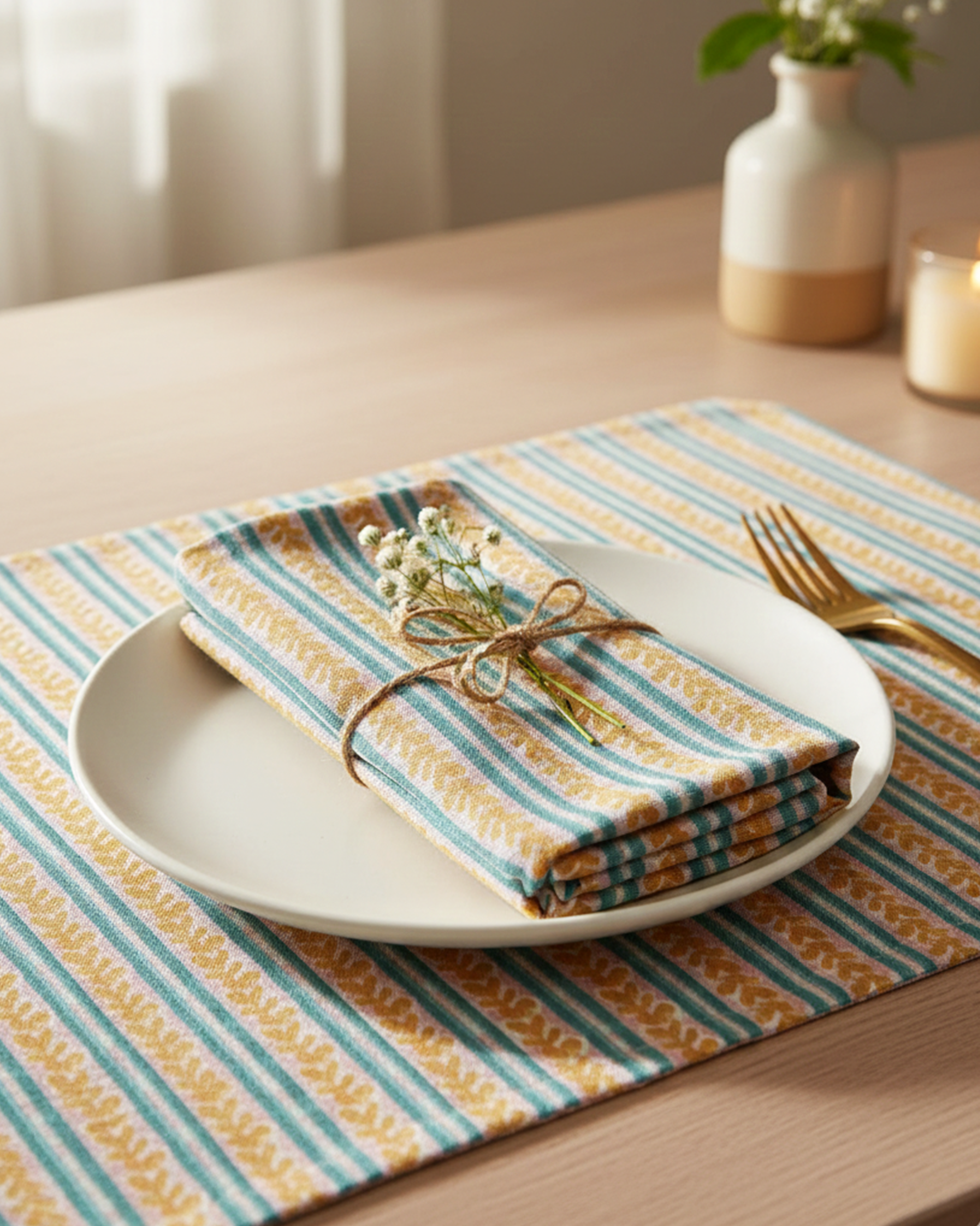 Miyana Yellow Printed Placemat - set of 4-  13"X19"
