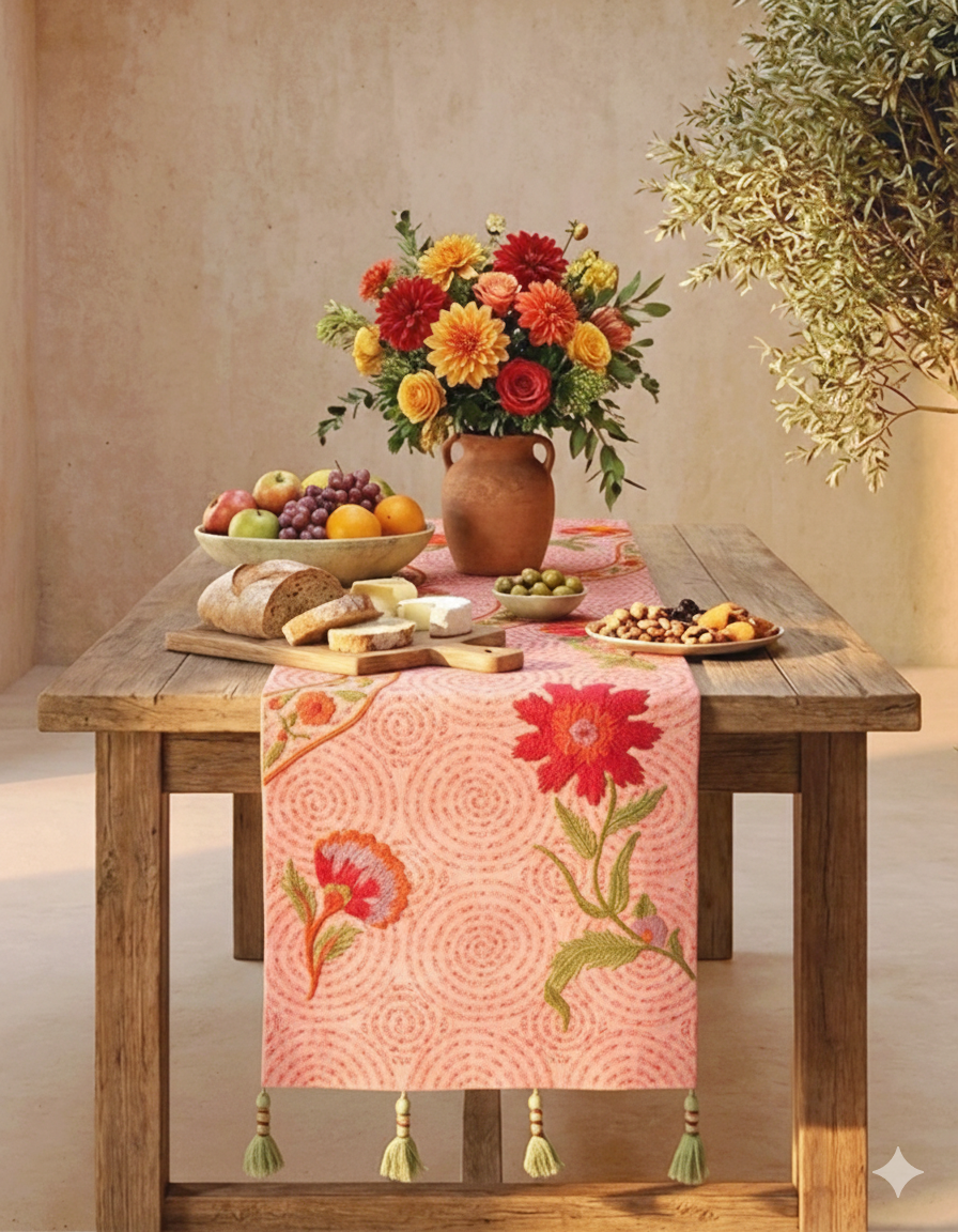 Rahat Mauve Embroidered Table Runner - 13"X72"