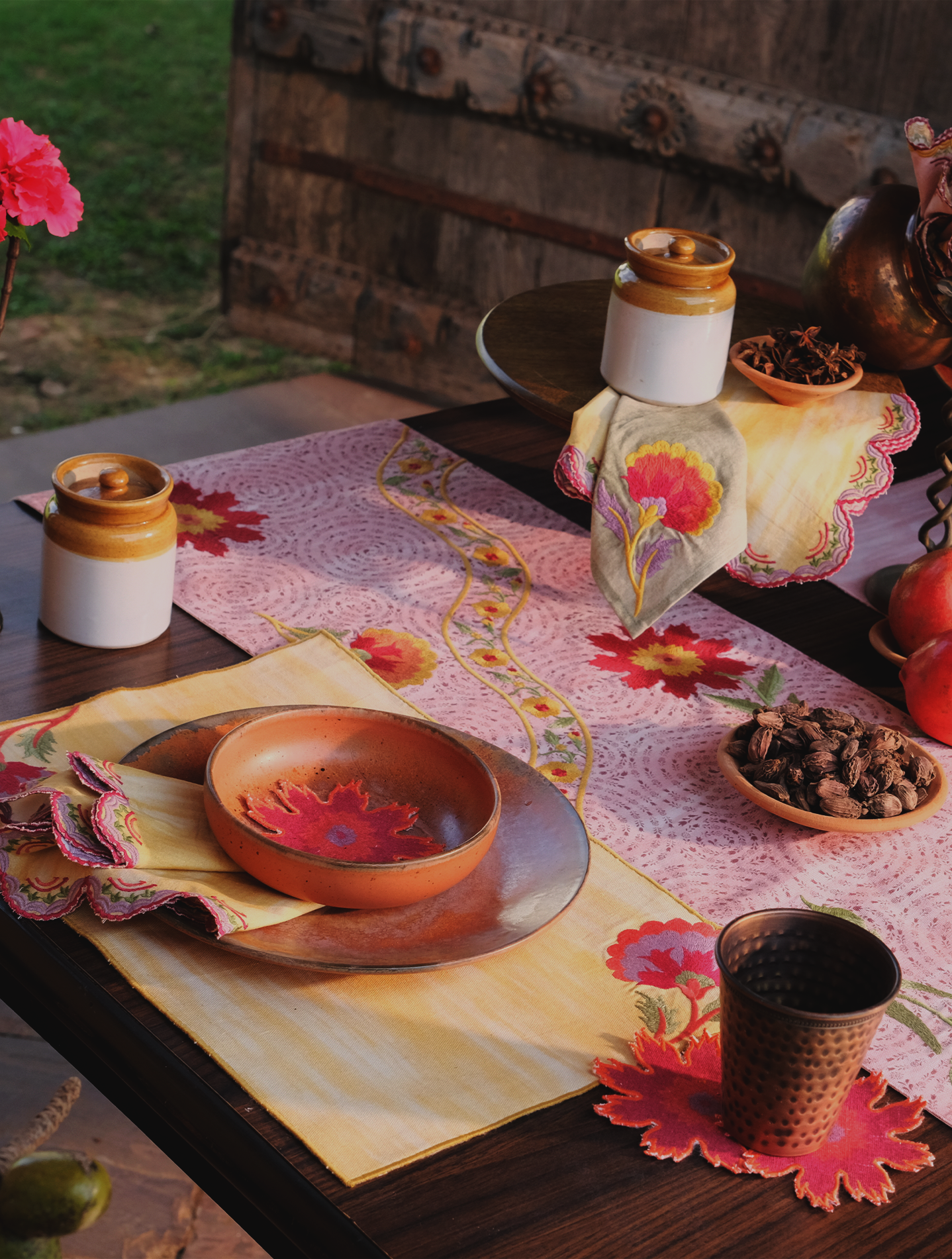 Rahat Mauve Embroidered Table Runner - 13"X72"