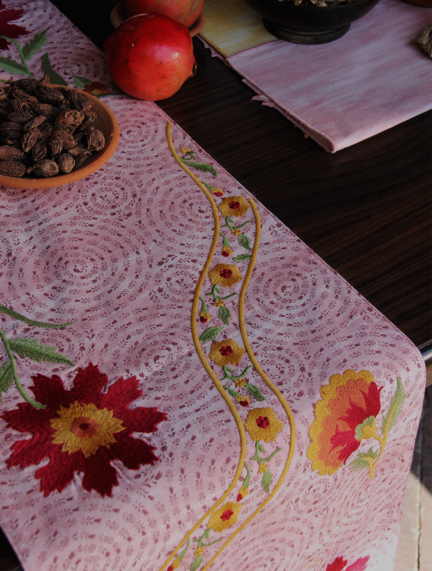 Rahat Mauve Embroidered Table Runner - 13"X72"