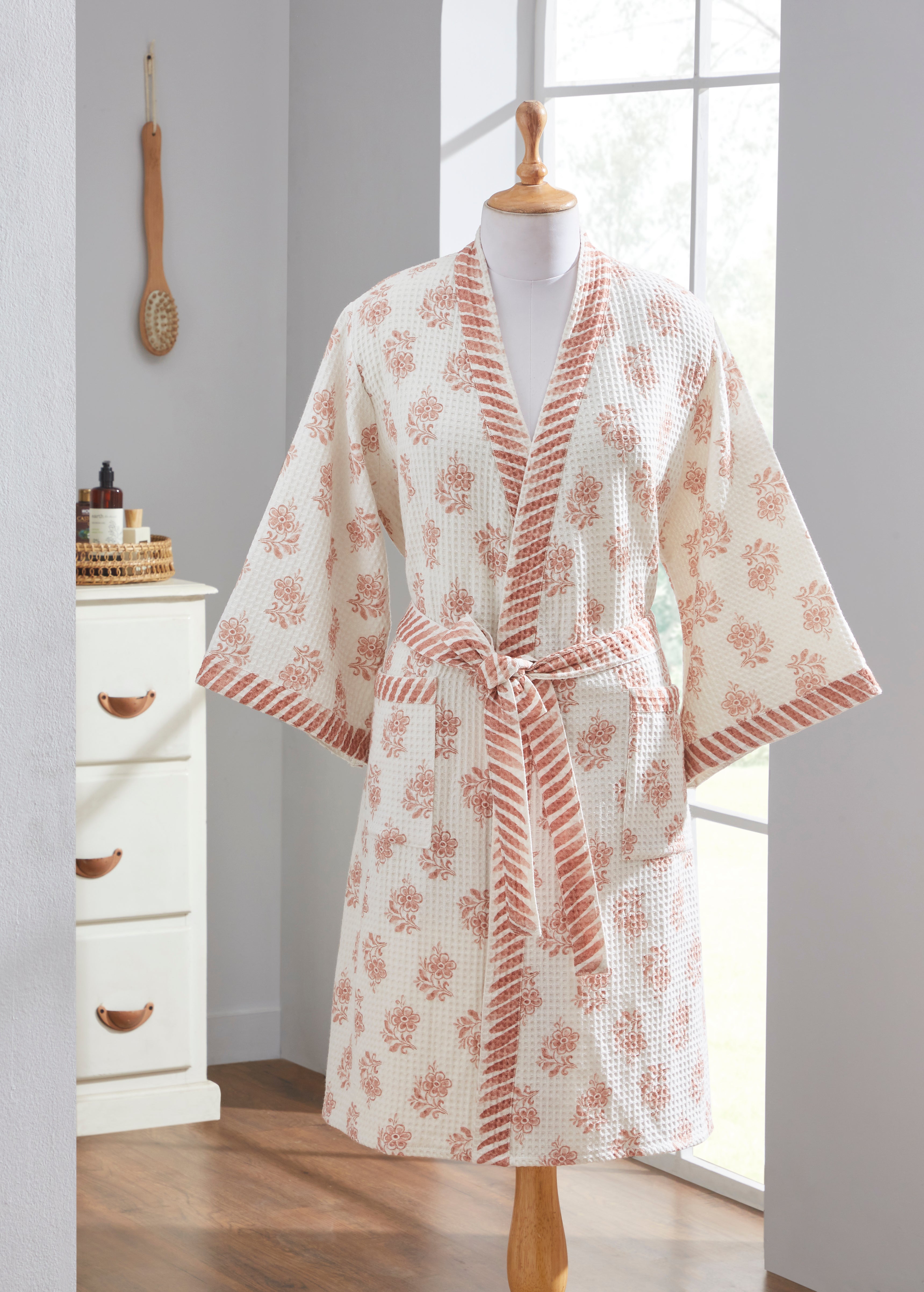 Ayna Pink Cotton Waffle Bathrobe