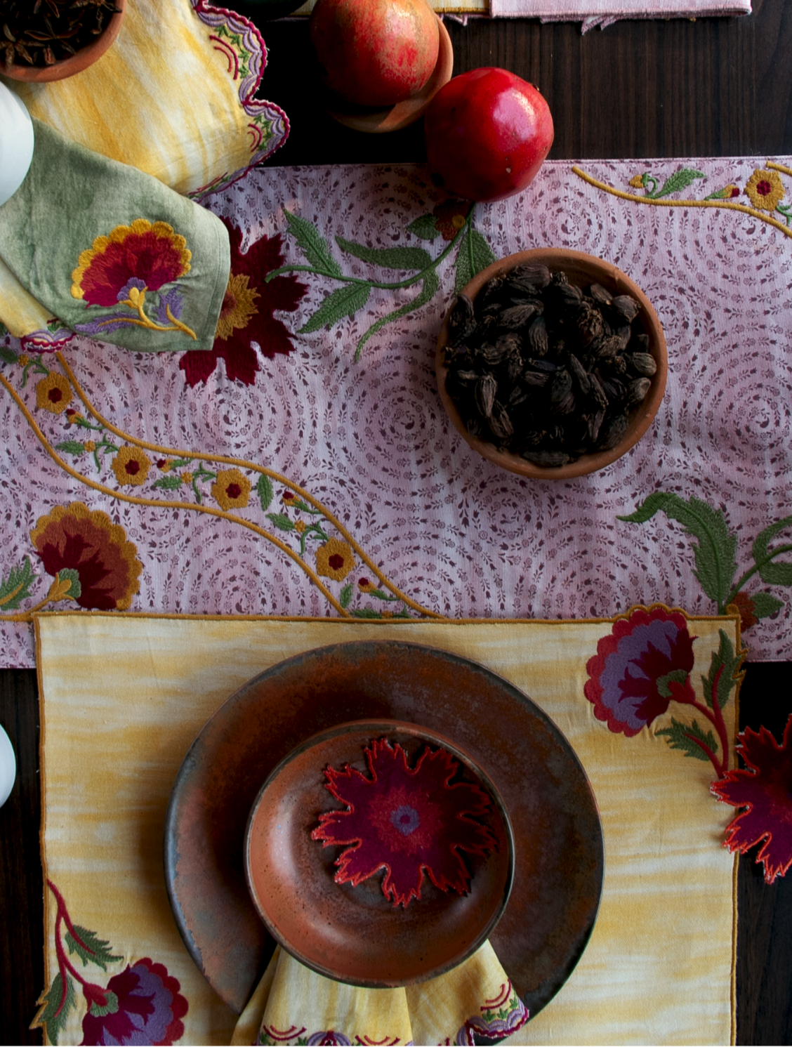 Rahat Yellow Embroidered Placemat - 12"X18"