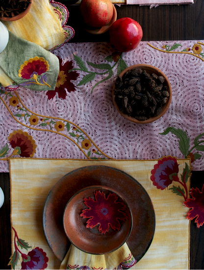 Rahat Yellow Embroidered Placemat - 12"X18"
