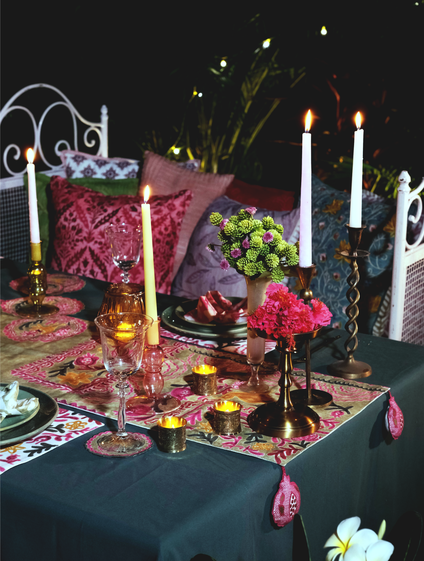 Ayna Green Printed Table Runner - 14"X72"