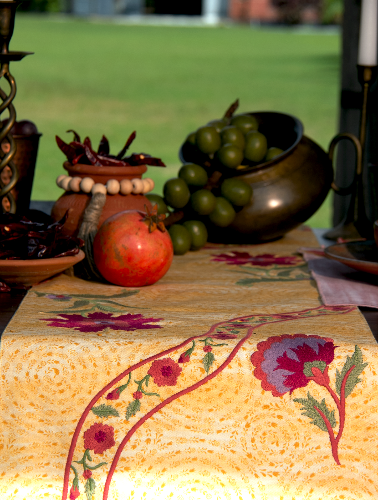 Rahat Yellow Embroidered Table Runner - 13"X72"