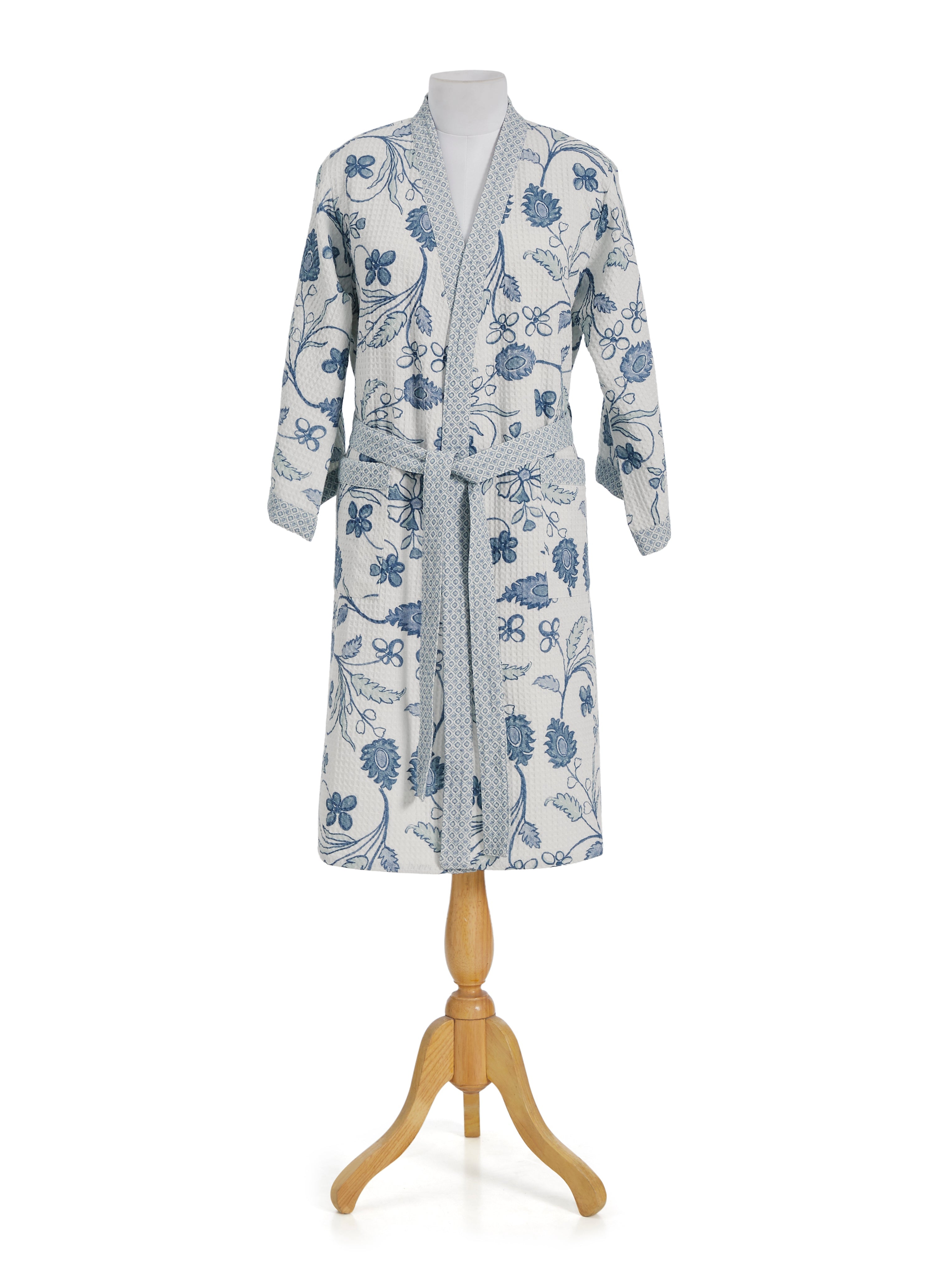 Khwaab Blue Cotton Waffle Bathrobe