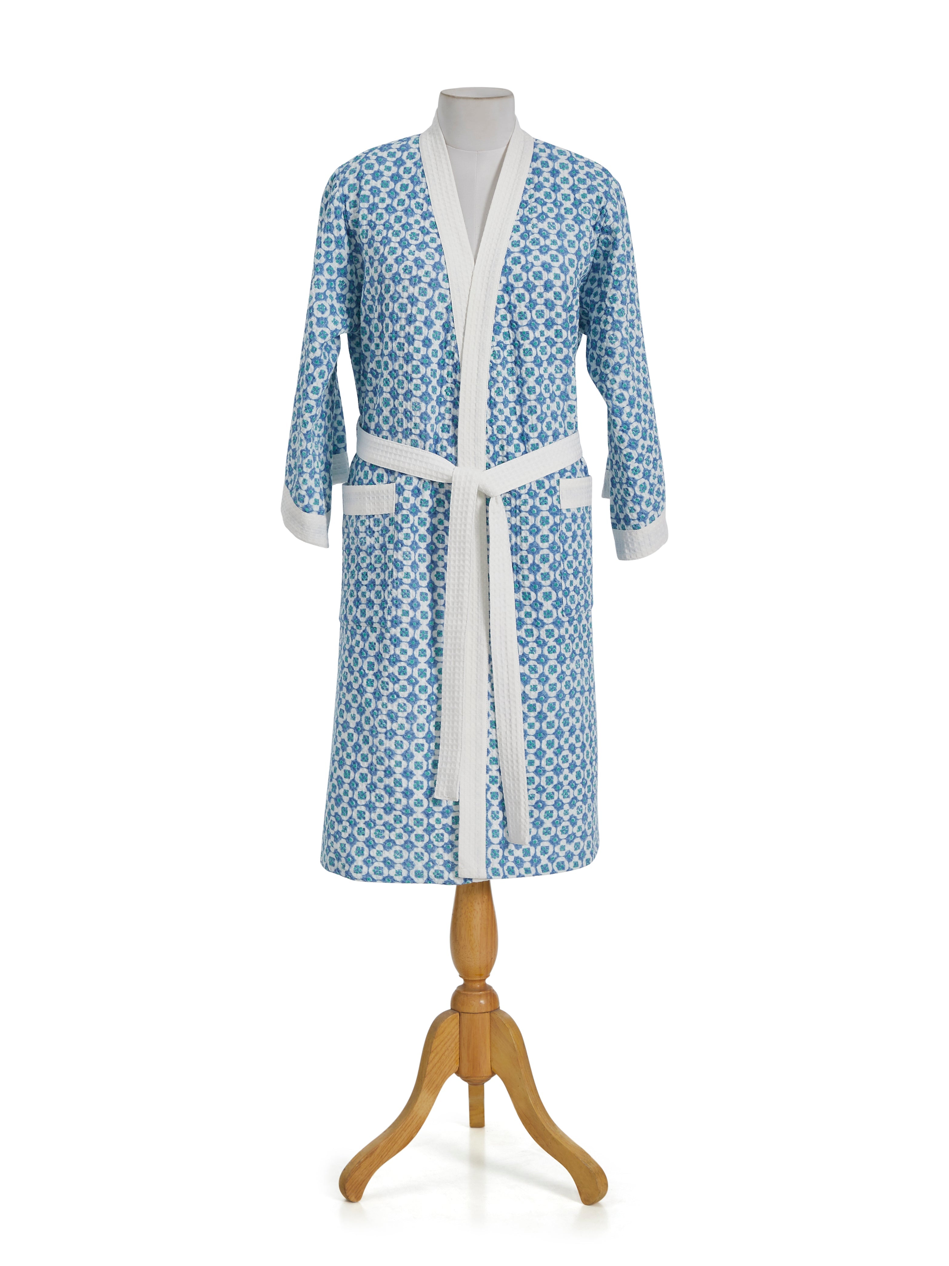 Checkmate Cotton Waffle Blue Bathrobe