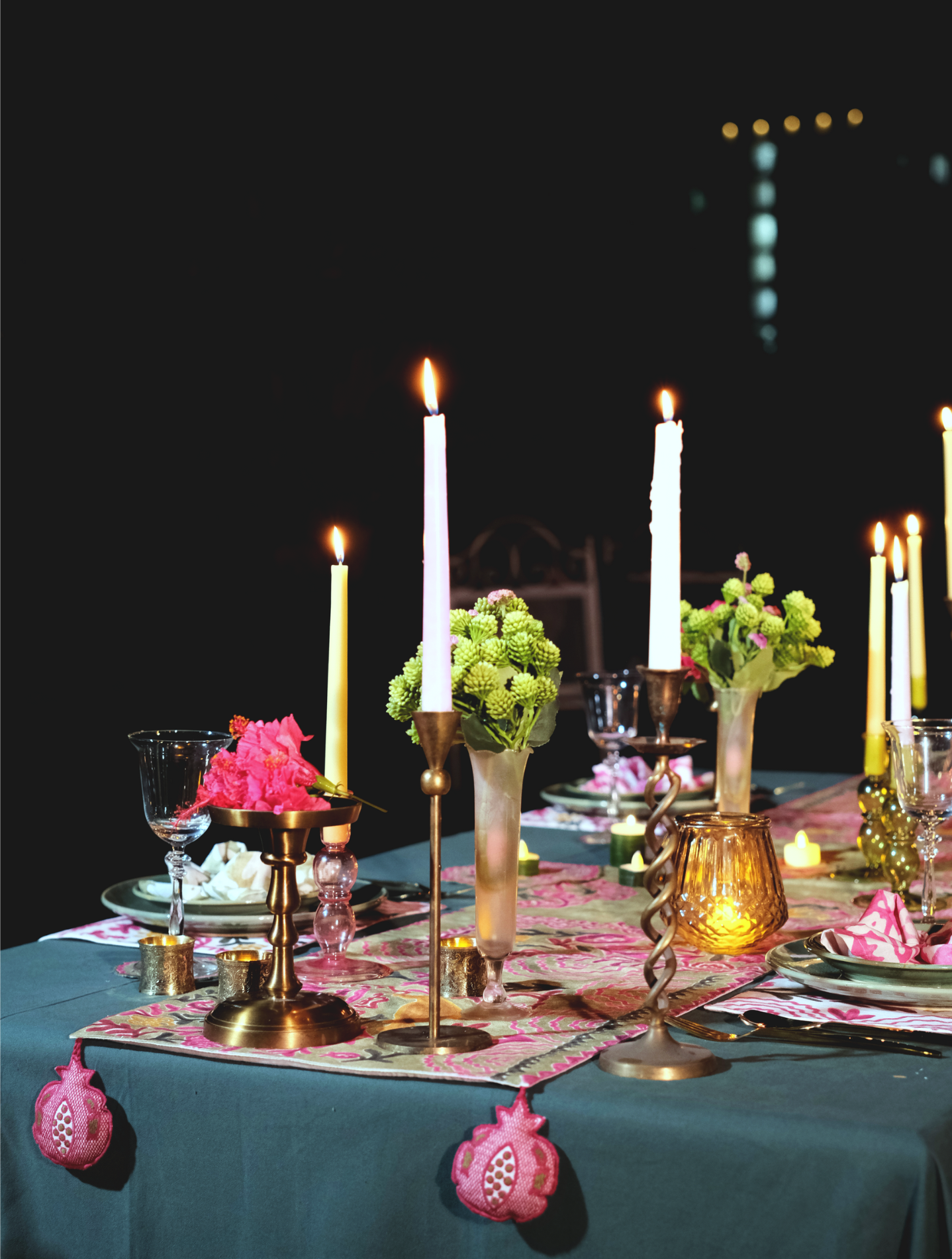 Ayna Green Printed Table Runner - 14"X72"