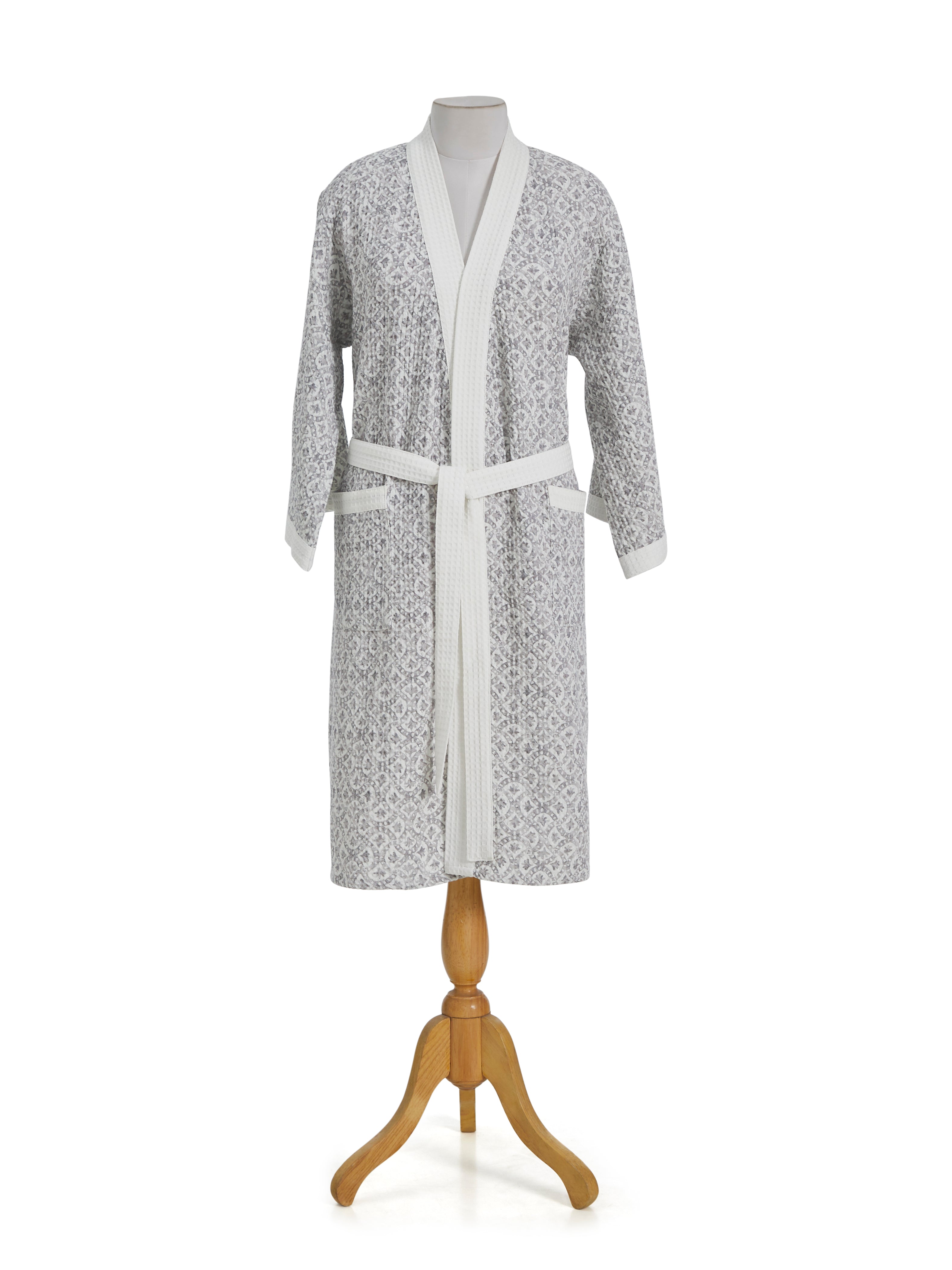Tessellate Grey Cotton Waffle Bathrobe