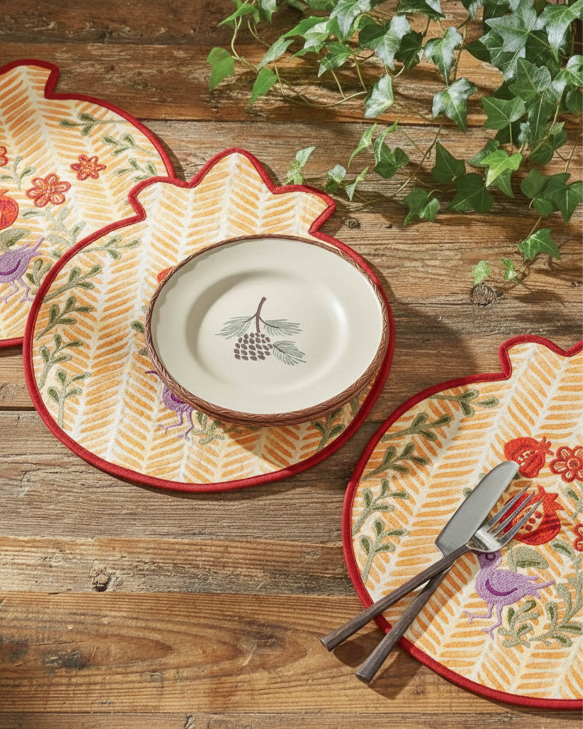 Ayna Yellow Embroidered Placemat-set of 4- 15" diameter