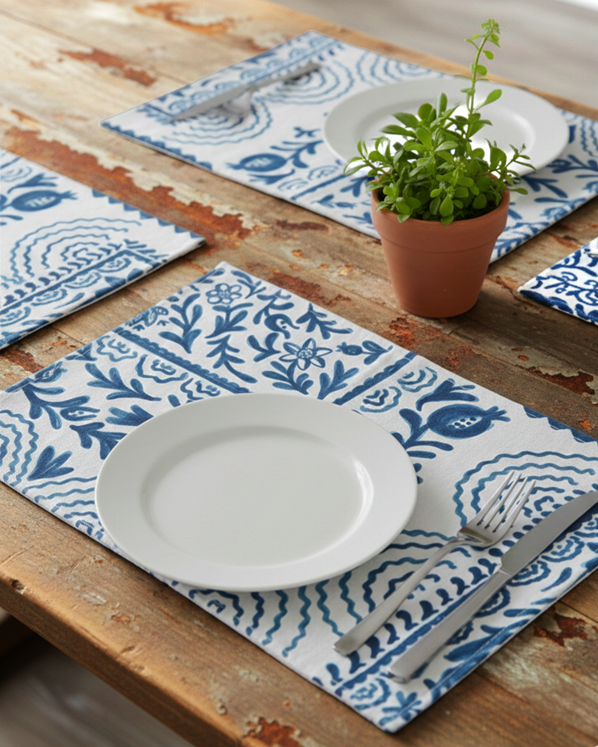Ayna Blue Printed Placemat - set of 4- 13"X19"