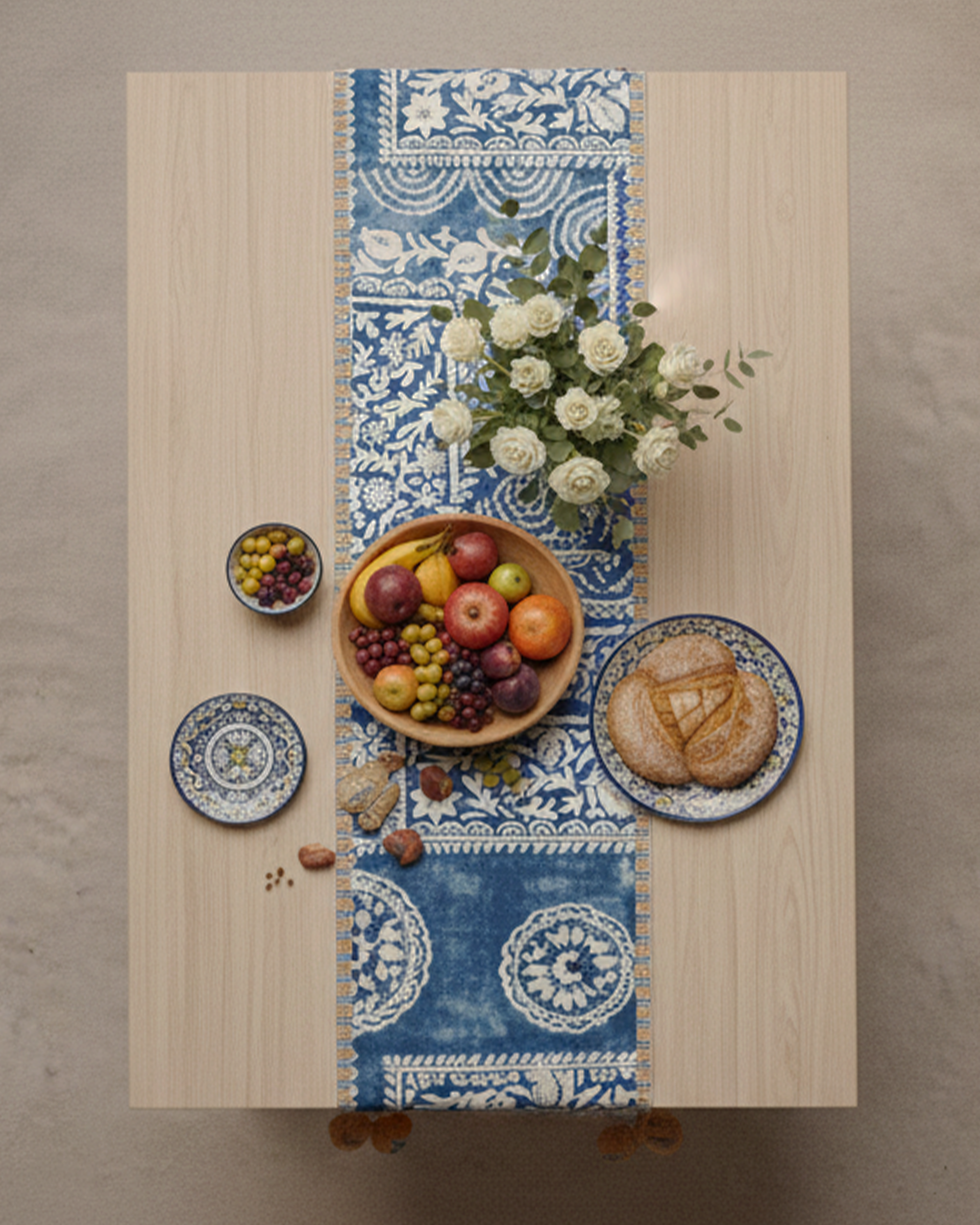 Ayna Blue Printed Table Runner - 14"X72"