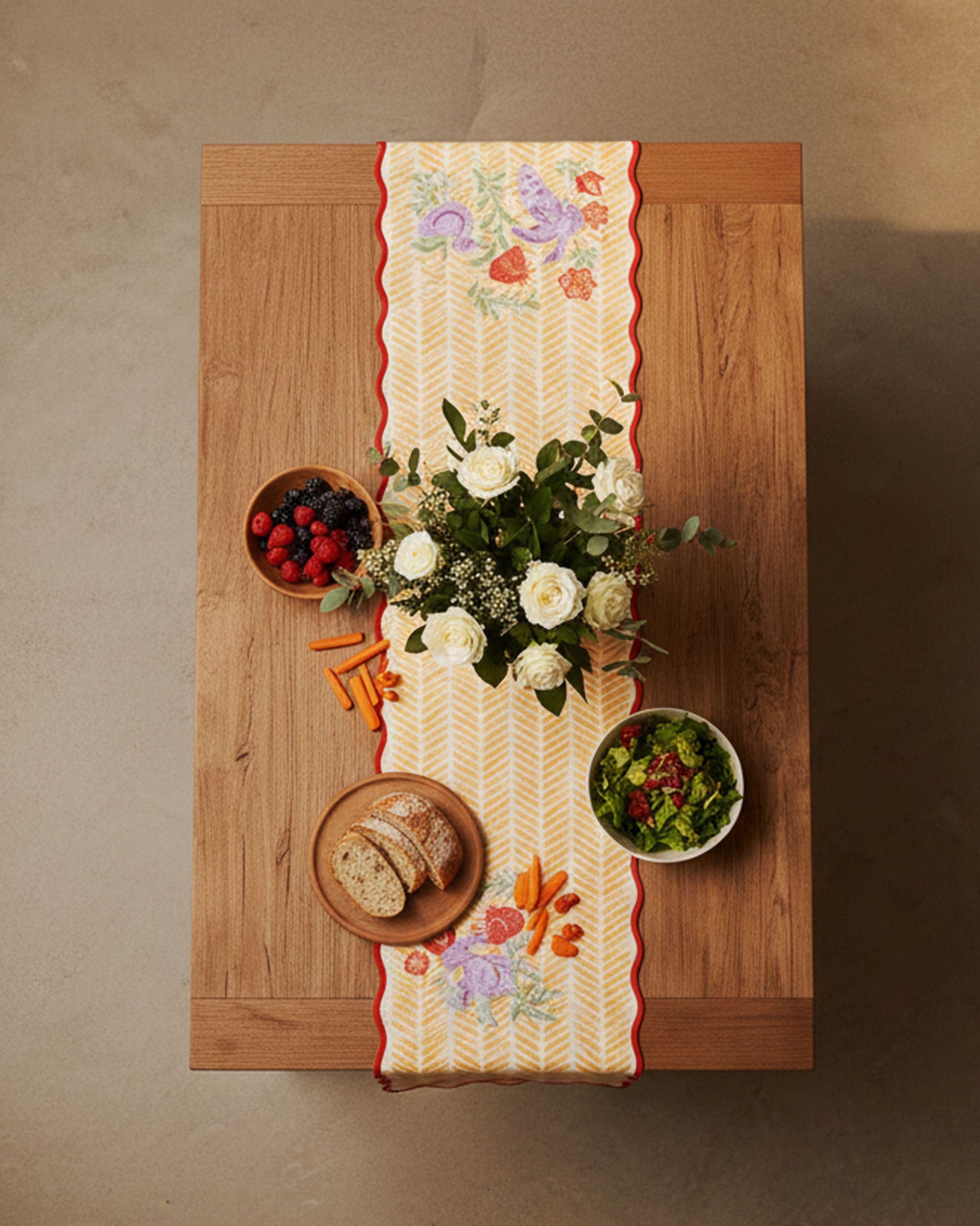 Ayna Yellow Embroidered Table Runner - 14"X72"