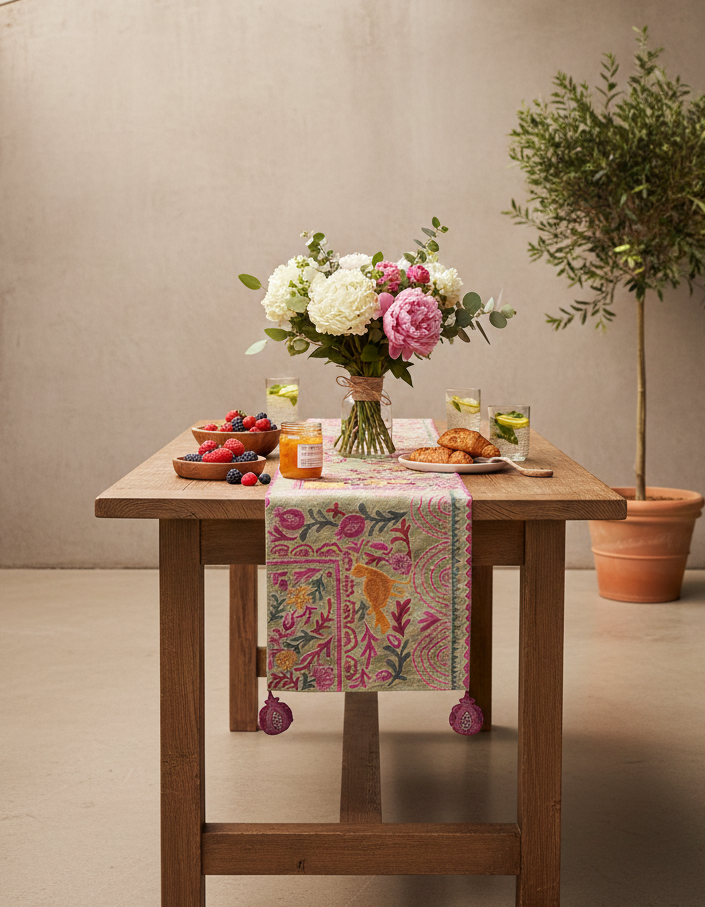 Ayna Green Printed Table Runner - 14"X72"